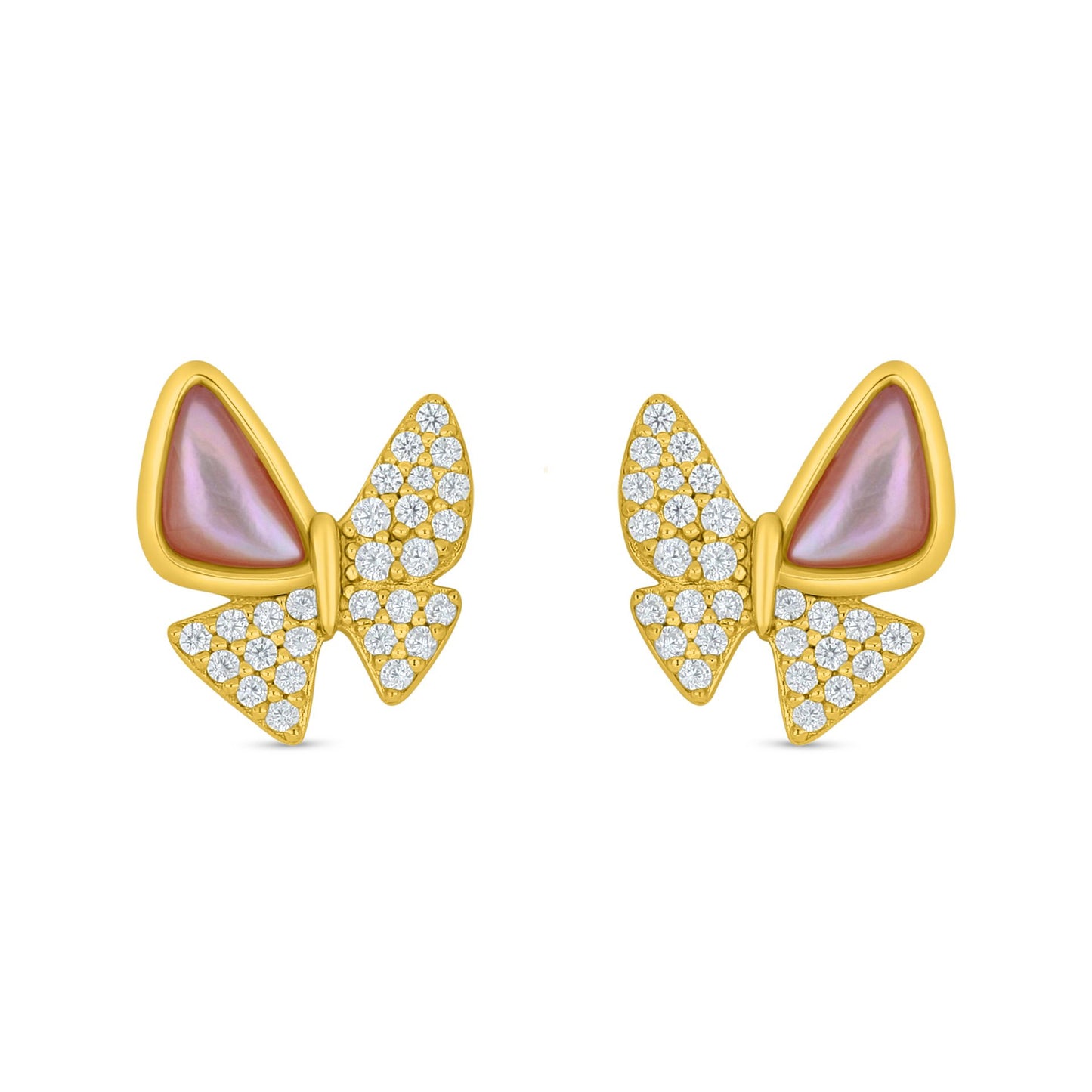 Sterling Silver 925 Earring Golden Plated Embedded With Pink Shell And White Zircon