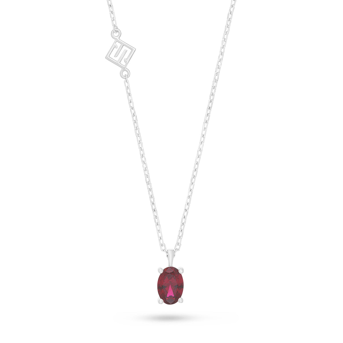 Sterling Silver 925 Necklace Rhodium Plated Embedded With Ruby Corundum And White Zircon