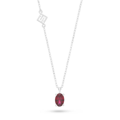 Sterling Silver 925 Necklace Rhodium Plated Embedded With Ruby Corundum And White Zircon