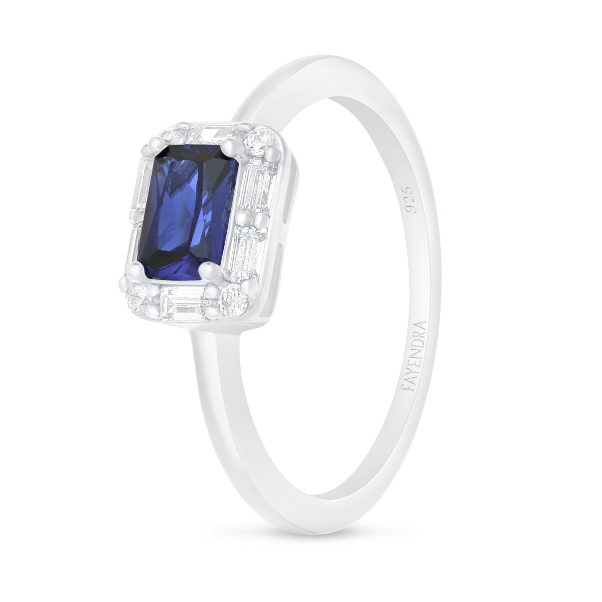 Sterling Silver 925 Ring Rhodium Plated Embedded With Sapphire Zircon And White Zircon