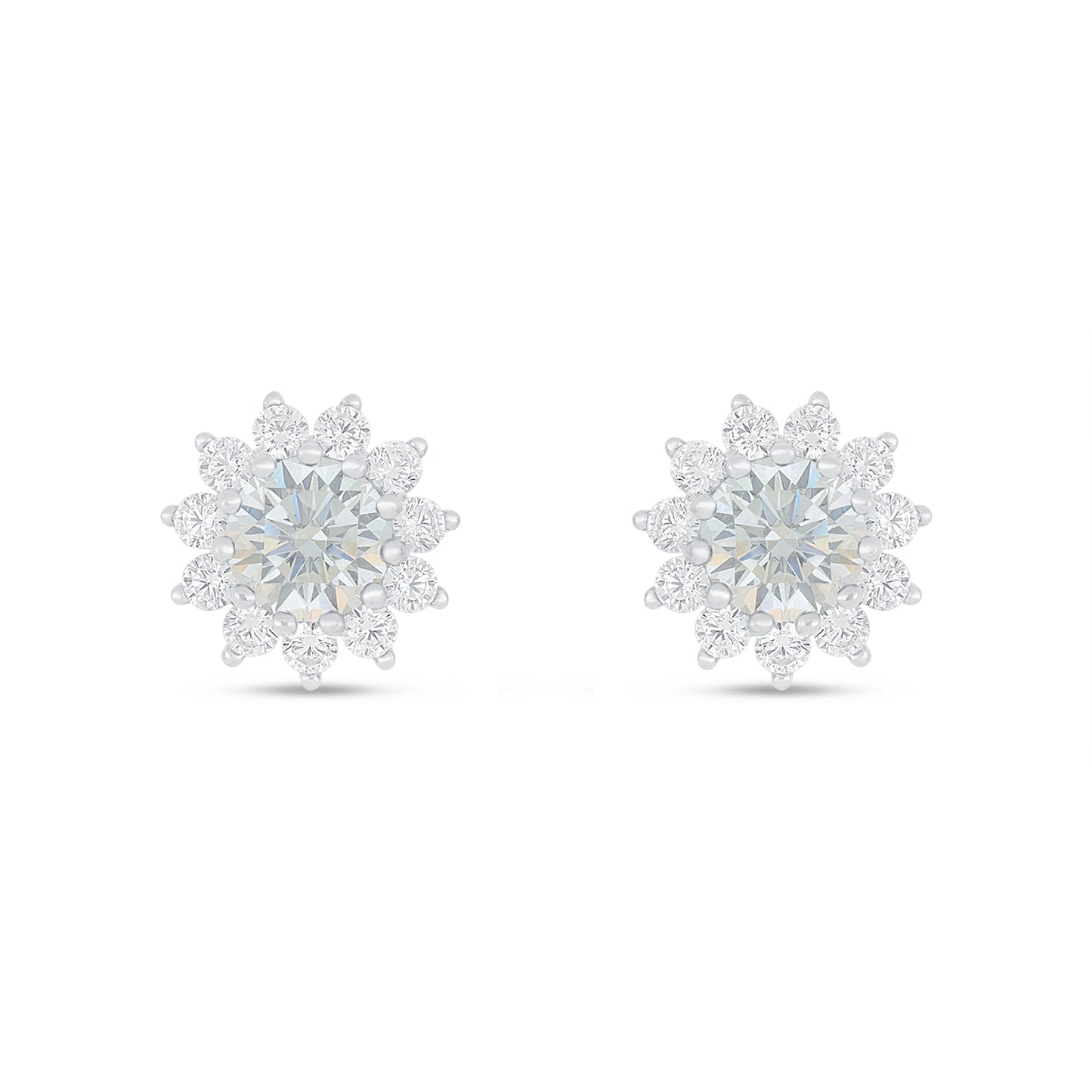 Sterling Silver 925 Earring Rhodium Plated Embedded With Diamond Zircon And White Zircon