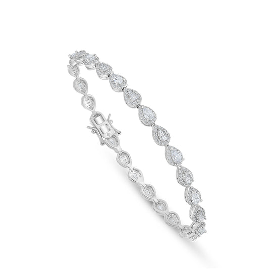 Sterling Silver 925 Bracelet Rhodium Plated Embedded With White Zircon