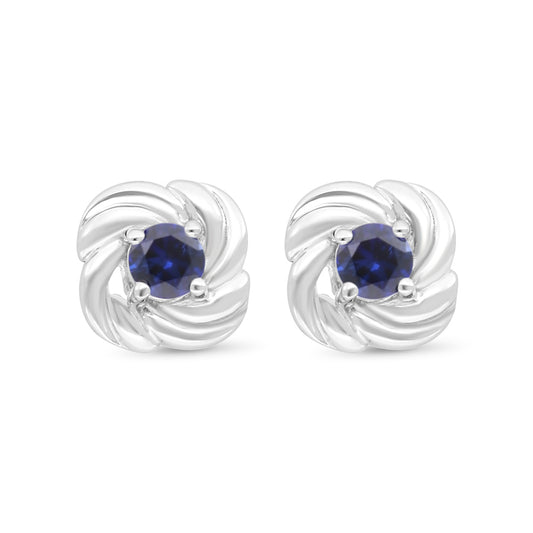 Sterling Silver 925 Earring Rhodium Plated Embedded With Sapphire Corundum