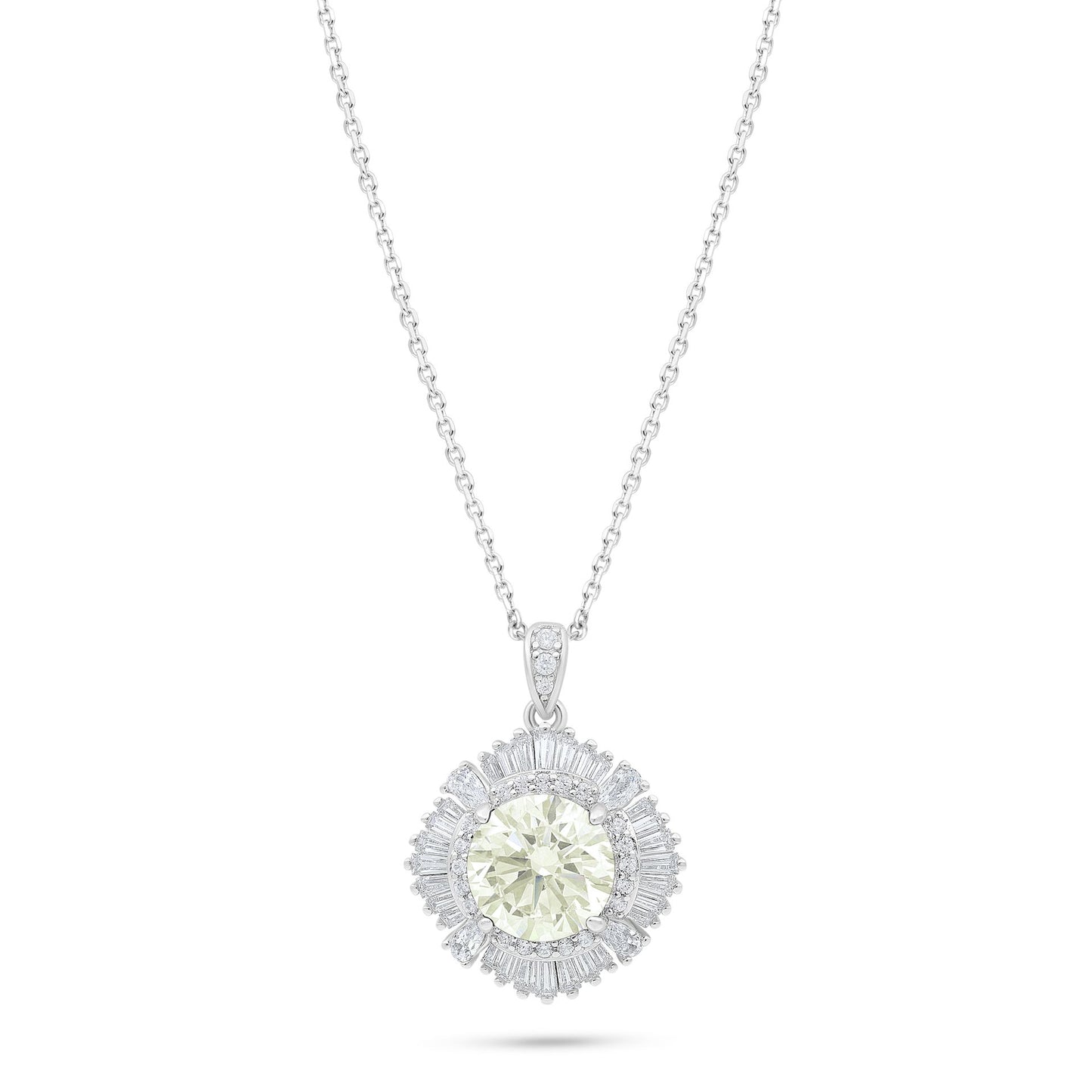 Sterling Silver 925 Necklace Rhodium Plated Embedded With Diamond Zircon And White Zircon