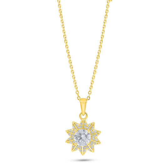 Sterling Silver 925 Necklace Golden Plated Embedded With White Zircon