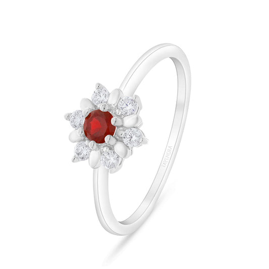 Sterling Silver 925 Ring Rhodium Plated Embedded With Ruby Corundum And White Zircon