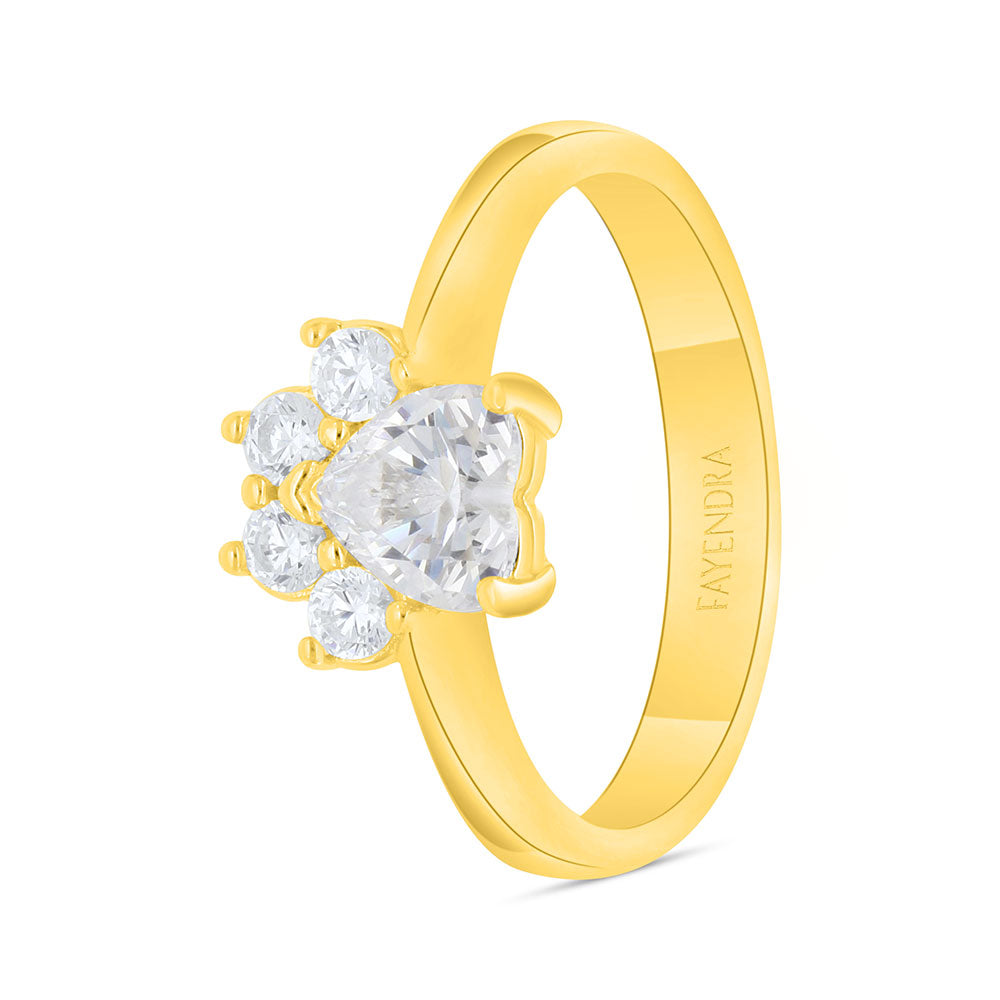 Sterling Silver 925 Ring Golden Plated Embedded With White Zircon