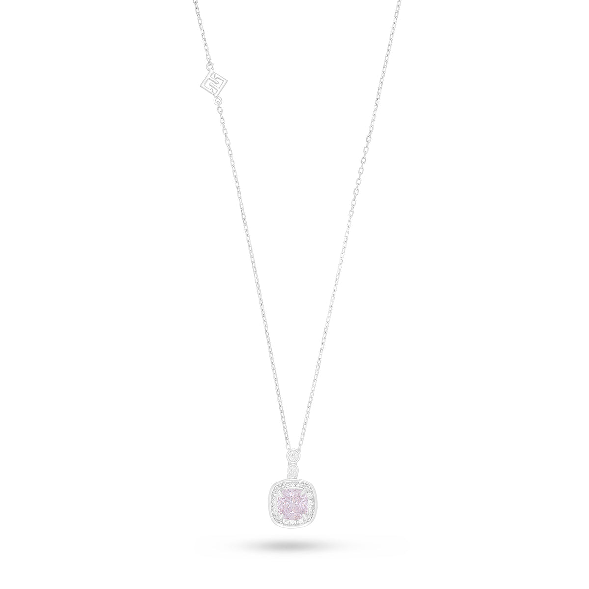 Sterling Silver 925 Necklace Rhodium Plated Embedded With Pink Zircon And White Zircon