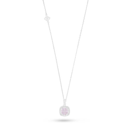 Sterling Silver 925 Necklace Rhodium Plated Embedded With Pink Zircon And White Zircon