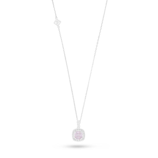 Sterling Silver 925 Necklace Rhodium Plated Embedded With Pink Zircon And White Zircon