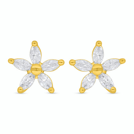 Sterling Silver 925 Earring Golden Plated Embedded With White Zircon