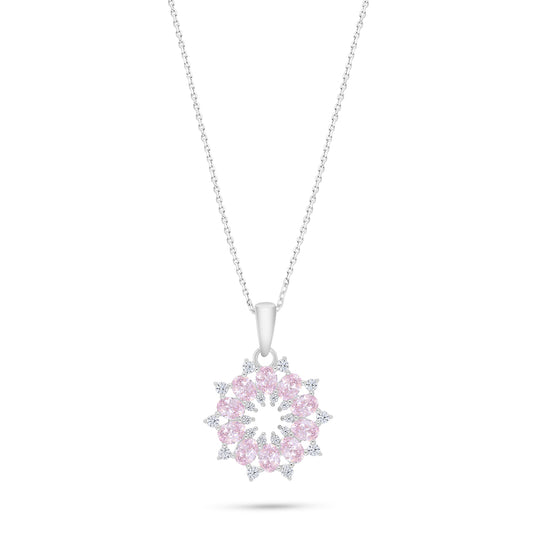 Sterling Silver 925 Necklace Rhodium Plated Embedded With pink Zircon And White Zircon