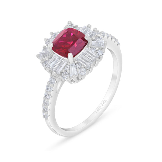 Sterling Silver 925 Ring Rhodium Plated Embedded With Ruby Corundum And White Zircon
