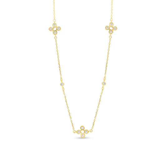 Sterling Silver 925 Necklace Gold Plated Embedded With White CZ