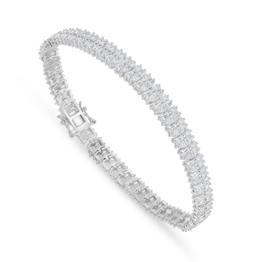 Sterling Silver 925 Bracelet Rhodium Plated Embedded With White Zircon