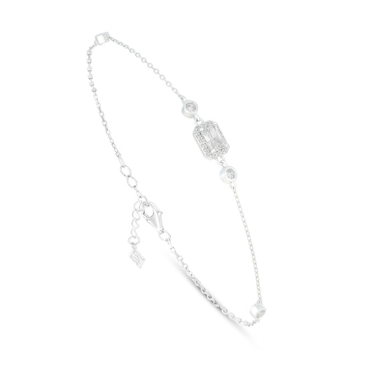 Sterling Silver 925 Bracelet Rhodium Plated Embedded With White Zircon