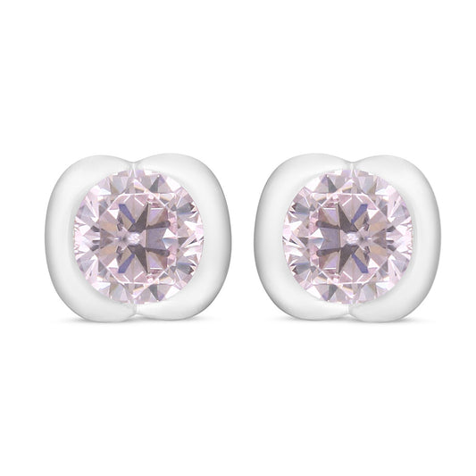 Sterling Silver 925 Earring Rhodium Plated Embedded With Pink Zircon