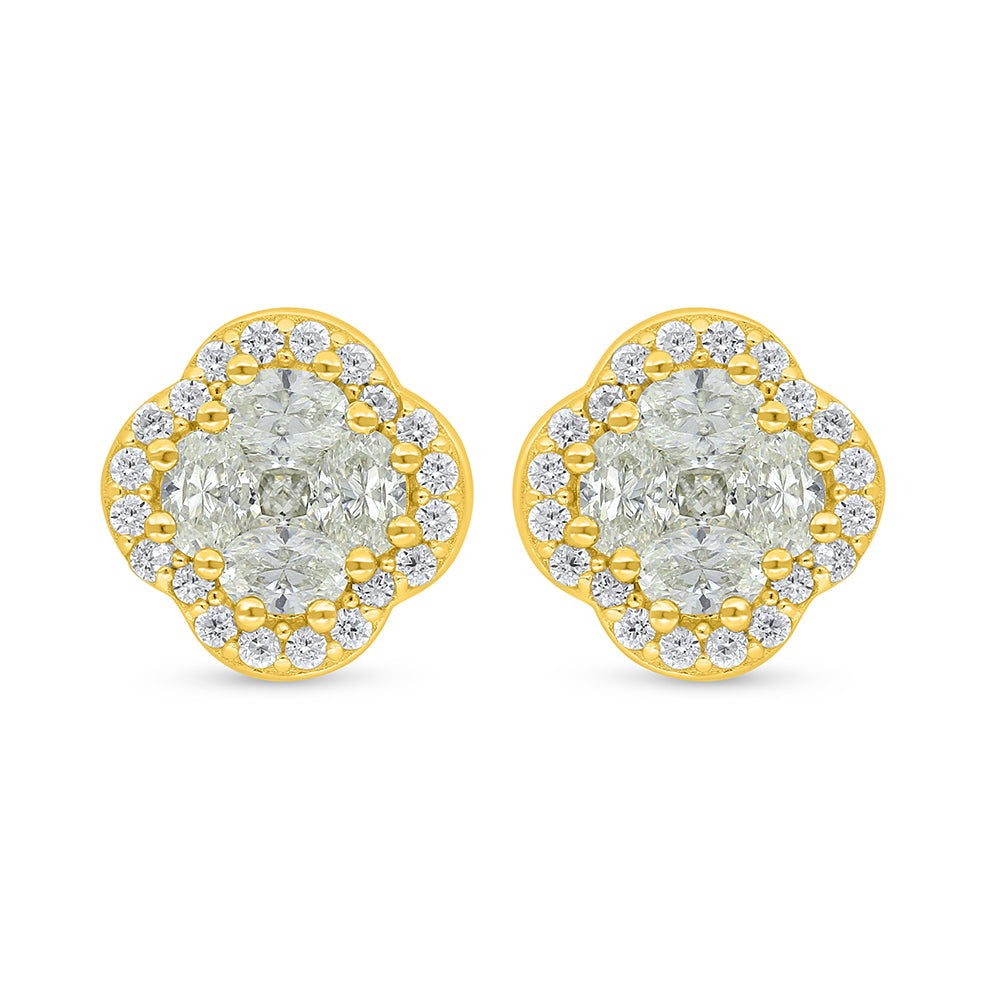Sterling Silver 925 Earring Golden Plated Embedded With Yellow Diamond And White Zircon
