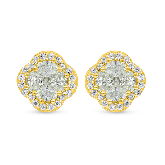 Sterling Silver 925 Earring Golden Plated Embedded With Yellow Diamond And White Zircon