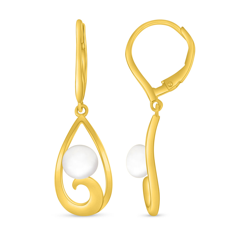 Sterling Silver 925 Earring Golden Plated Embedded With Natural White Pearl