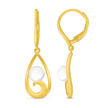 Sterling Silver 925 Earring Golden Plated Embedded With Natural White Pearl