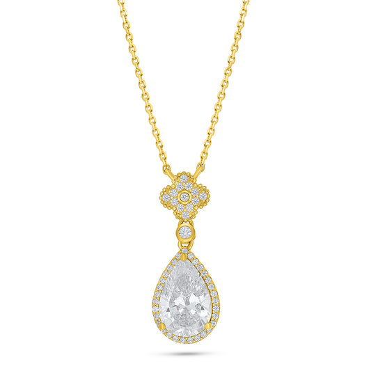 Sterling Silver 925 Necklace Golden Plated Embedded With Diamond Zircon And White Zircon