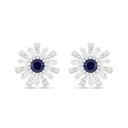 Sterling Silver 925 Earring Rhodium Plated Embedded With Sapphire Corundum And White Zircon