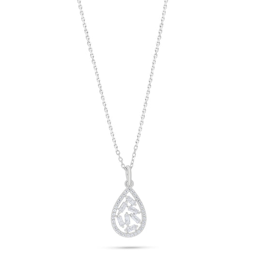 Sterling Silver 925 Necklace Rhodium Plated Embedded With White Zircon