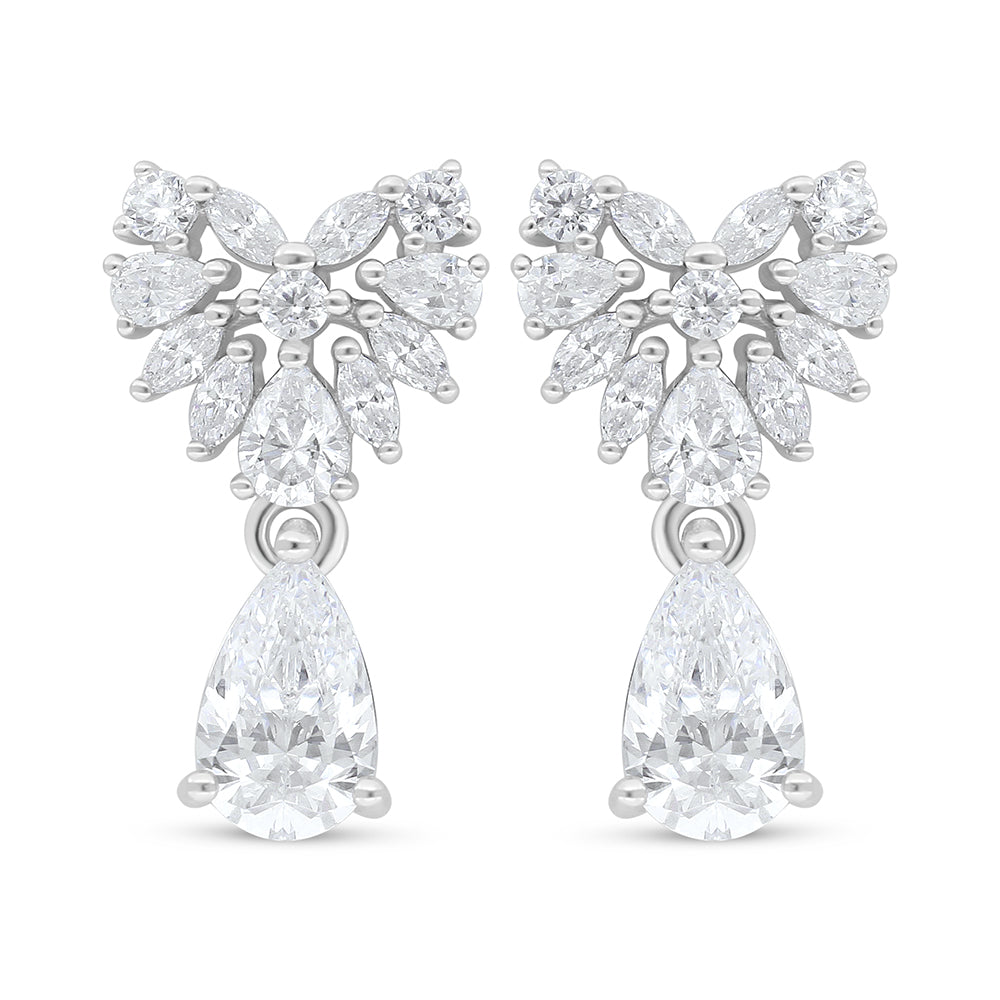 Sterling Silver 925 Earring Rhodium Plated Embedded With White Zircon