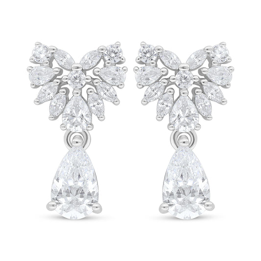 Sterling Silver 925 Earring Rhodium Plated Embedded With White Zircon