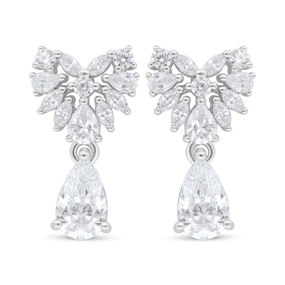 Sterling Silver 925 Earring Rhodium Plated Embedded With White Zircon