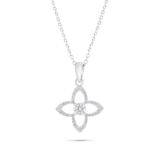 عقد من الفضة الخالصة عيار 925 مطلي روديوم مرصع فص ابيض