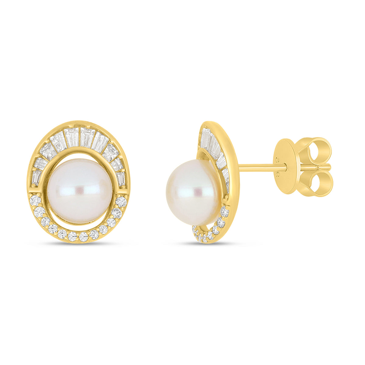 Sterling Silver 925 Earring Golden Plated Embedded With Natural White Pearl And White Zircon