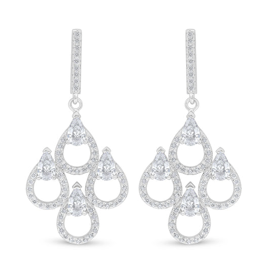 Sterling Silver 925 Earring Rhodium Plated Embedded With White Zircon
