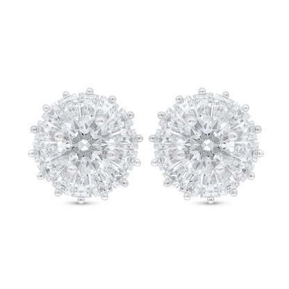 Sterling Silver 925 Earring Rhodium Plated Embedded With White Zircon