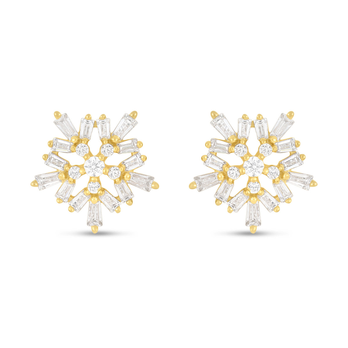 Sterling Silver 925 Earring Golden Plated Embedded With White Zircon