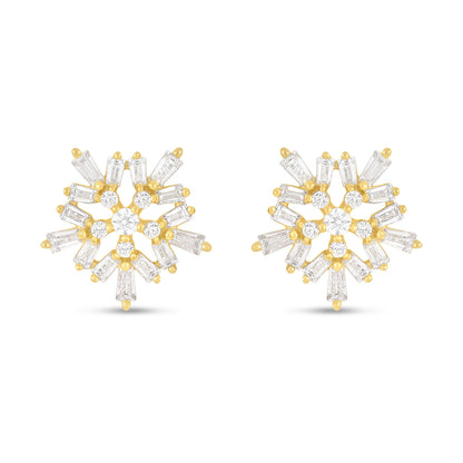 Sterling Silver 925 Earring Golden Plated Embedded With White Zircon