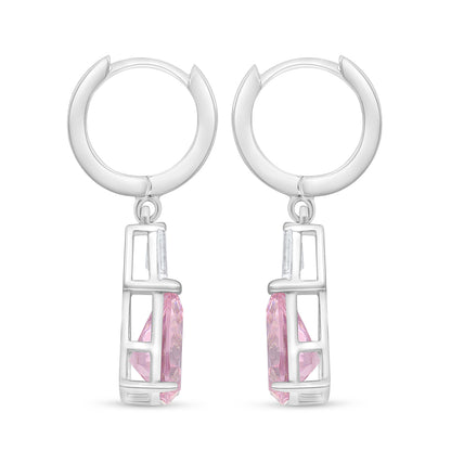 Sterling Silver 925 Earring Rhodium Plated Embedded With Pink Zircon And White Zircon