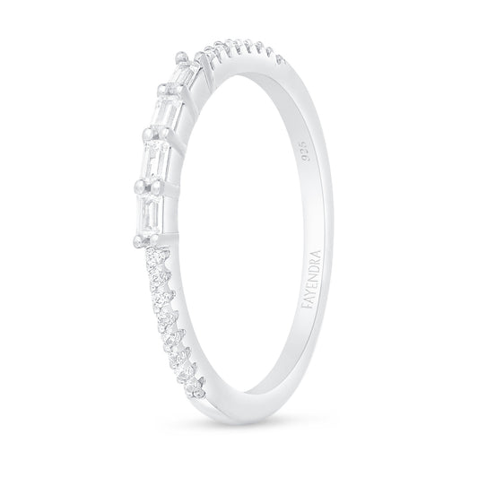 Sterling Silver 925 Ring Rhodium Plated Embedded With White Zircon