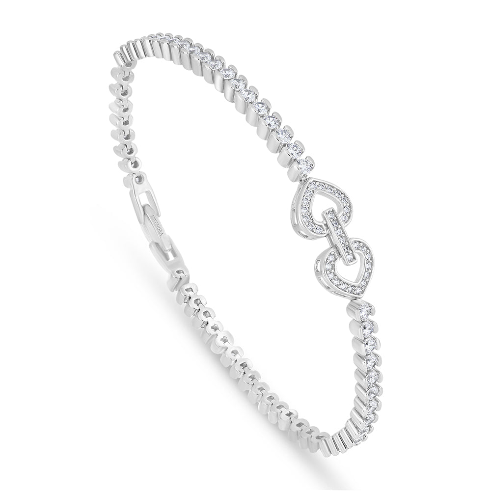 Sterling Silver 925 Bracelet Rhodium Plated Embedded With White Zircon