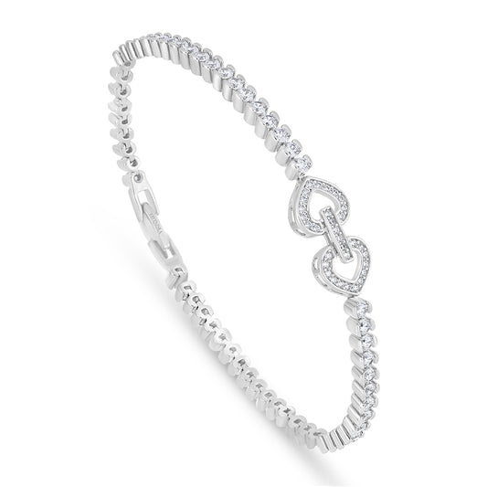 Sterling Silver 925 Bracelet Rhodium Plated Embedded With White Zircon