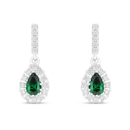 Sterling Silver 925 Earring Rhodium Plated Embedded With Emerald Zircon And White Zircon