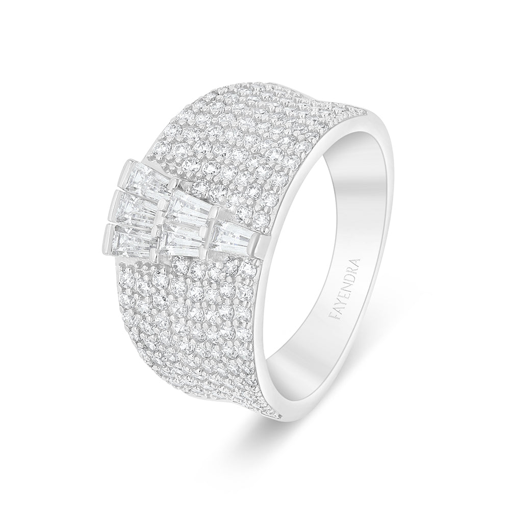 Sterling Silver 925 Ring Rhodium Plated Embedded With White Zircon
