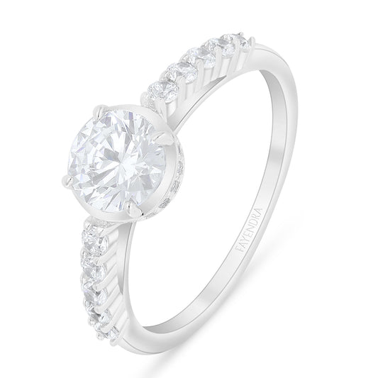 Sterling Silver 925 Ring Rhodium Plated Embedded With White Zircon