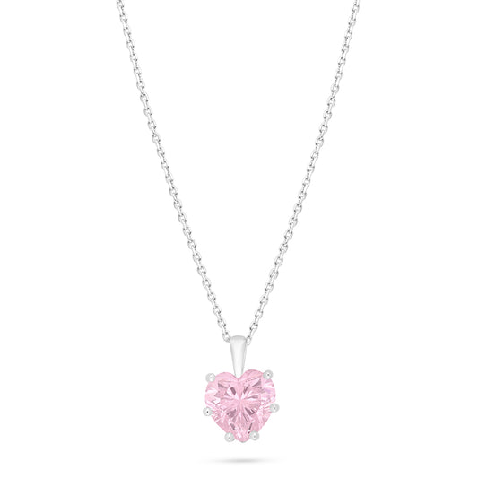 Sterling Silver 925 Necklace Rhodium Plated Embedded With pink Zircon