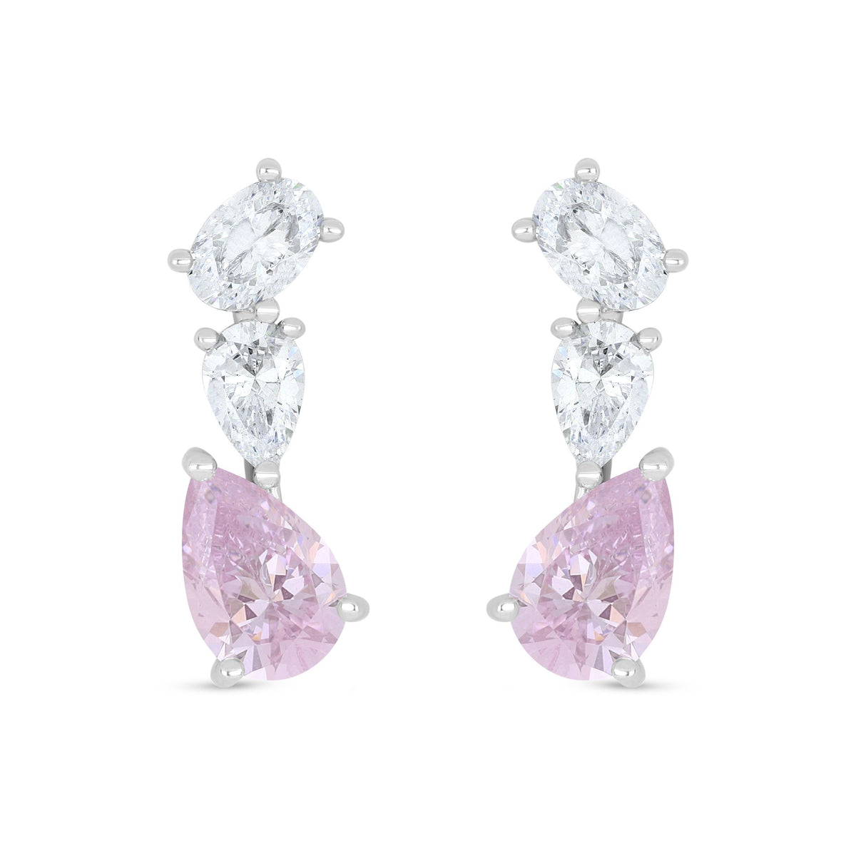 Sterling Silver 925 Earring Rhodium Plated Embedded With Pink Zircon And White Zircon