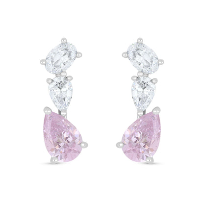 Sterling Silver 925 Earring Rhodium Plated Embedded With Pink Zircon And White Zircon