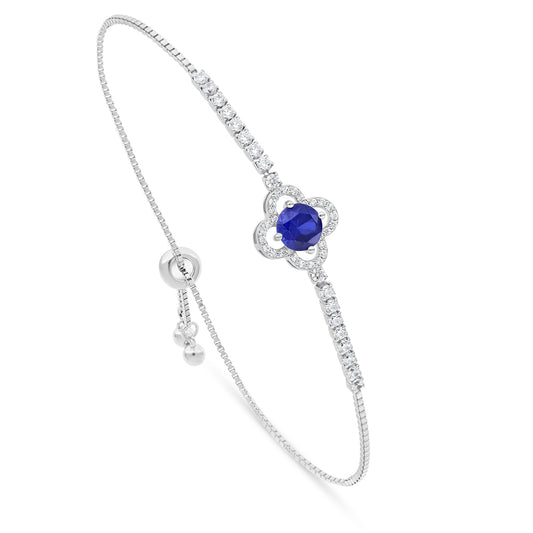 Sterling Silver 925 Bracelet Rhodium Plated Embedded With Sapphire Corundum And White Zircon