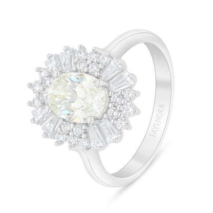 خاتم من الفضة الخالصة عيار 925 مطلي روديوم مرصع بالزركون الكناري الالماسي و فص ابيض