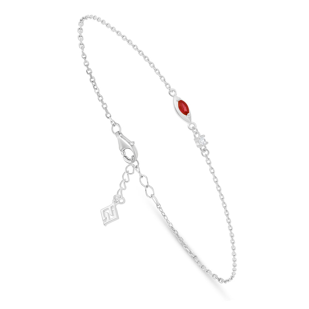 Sterling Silver 925 Bracelet Rhodium Plated Embedded With Ruby Corundum And White Zircon